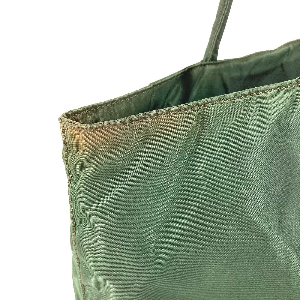 Prada Triangle Logo Plaque Tote Bag Shoulder Bag Nylon Unisex Khaki