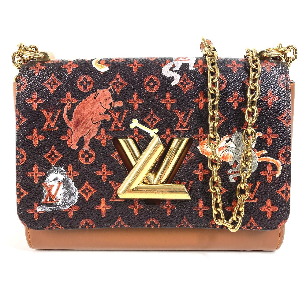 LOUIS VUITTON M44408 モノグラム キャットグラム 猫 サック ツイストMM カバン チェーンバッグ 斜め掛け Wチェーン ショルダーバッグ モノグラムキャンバス レディース ブラウン