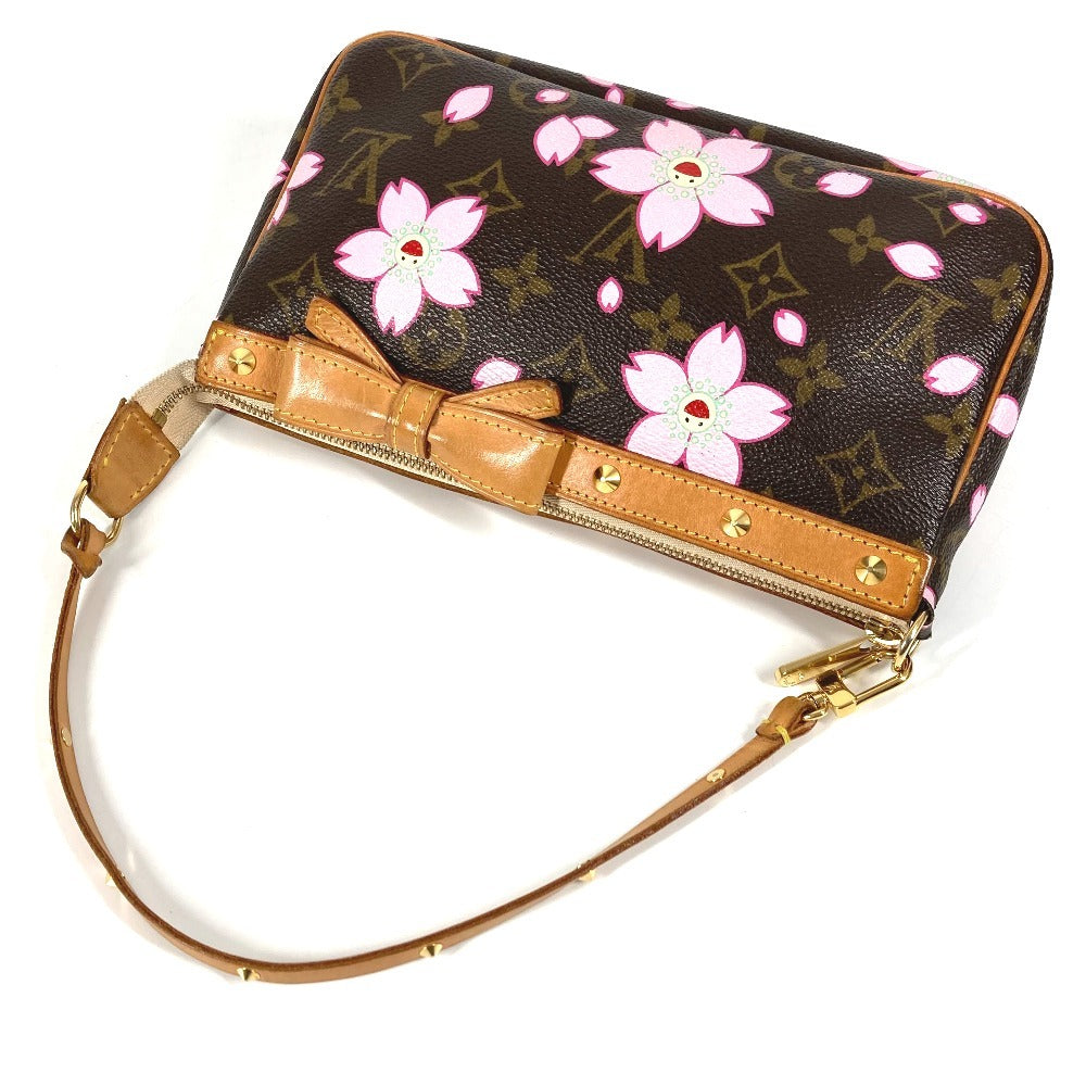 LOUIS VUITTON M92006 Monogram Cherry Blossom Pochette Accessoires by Takashi Murakami. Mini handbag, shoulder bag, accessory pouch, handbag, monogram canvas, women's, brown.