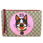 GUCCI 506280 GG Supreme Dog BOSCO Appliqué Pouch/Clutch Bag in GG Supreme Canvas, Unisex, Beige
