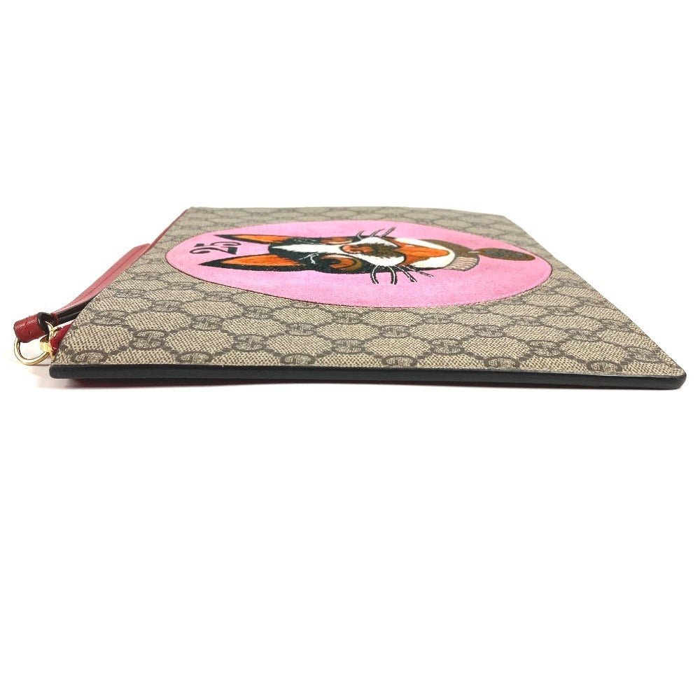 GUCCI 506280 GG Supreme Dog BOSCO Appliqué Pouch/Clutch Bag in GG Supreme Canvas, Unisex, Beige