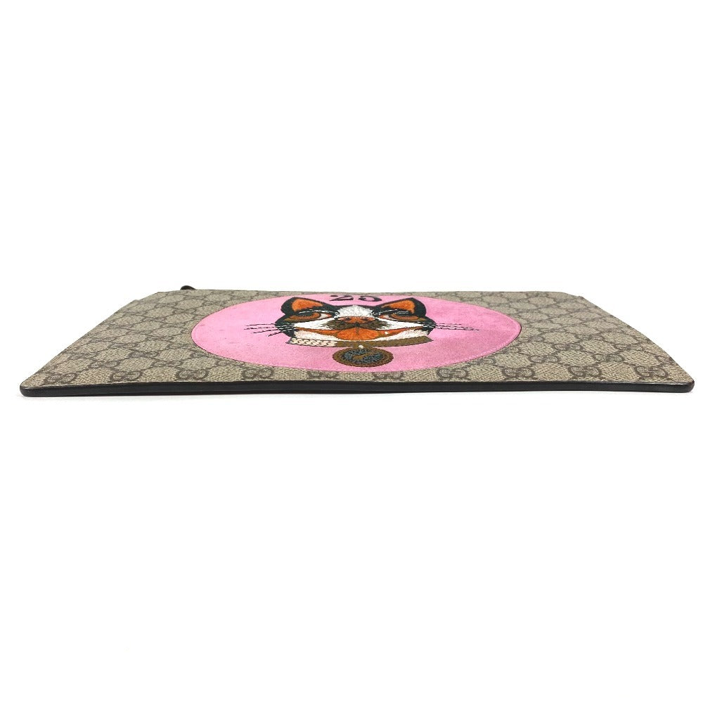 GUCCI 506280 GG Supreme Dog BOSCO Appliqué Pouch/Clutch Bag in GG Supreme Canvas, Unisex, Beige