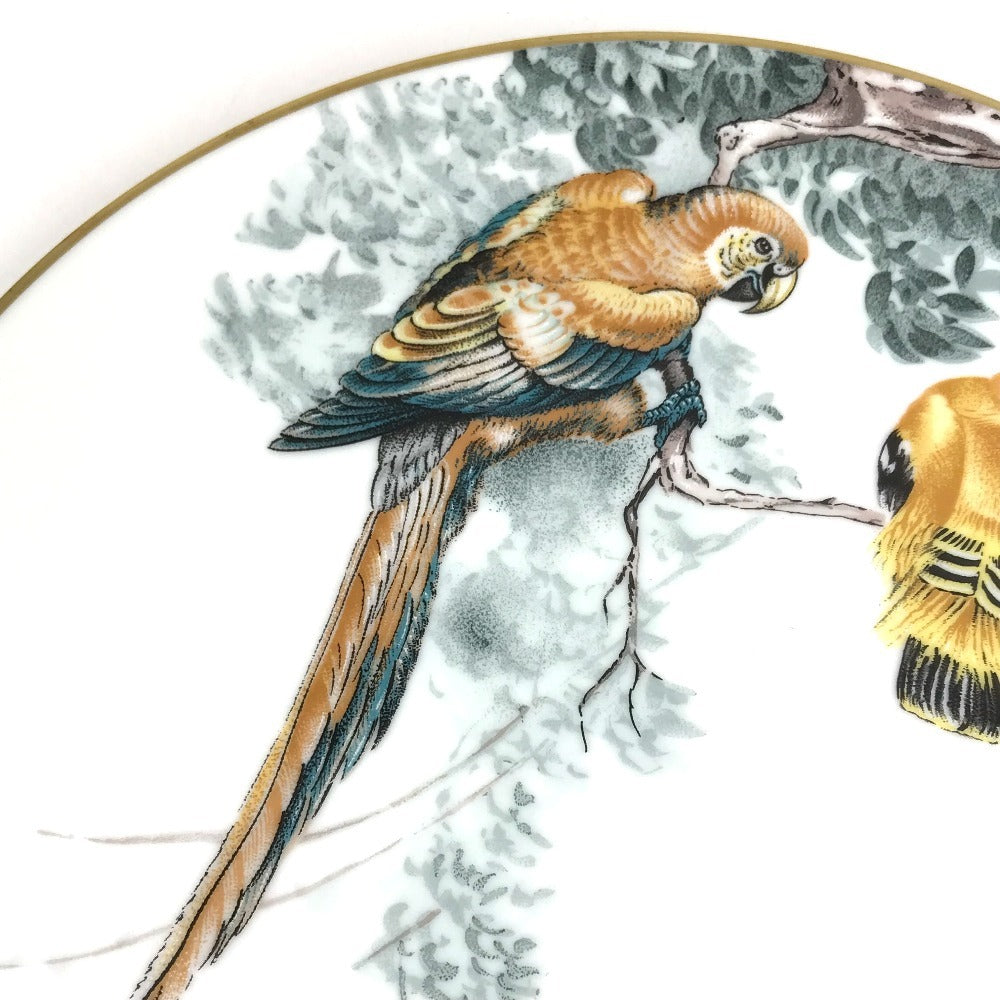 HERMES Dinner Plate, Equatorial Sketch, 27cm, Bird Design, Ceramic, Women's, White