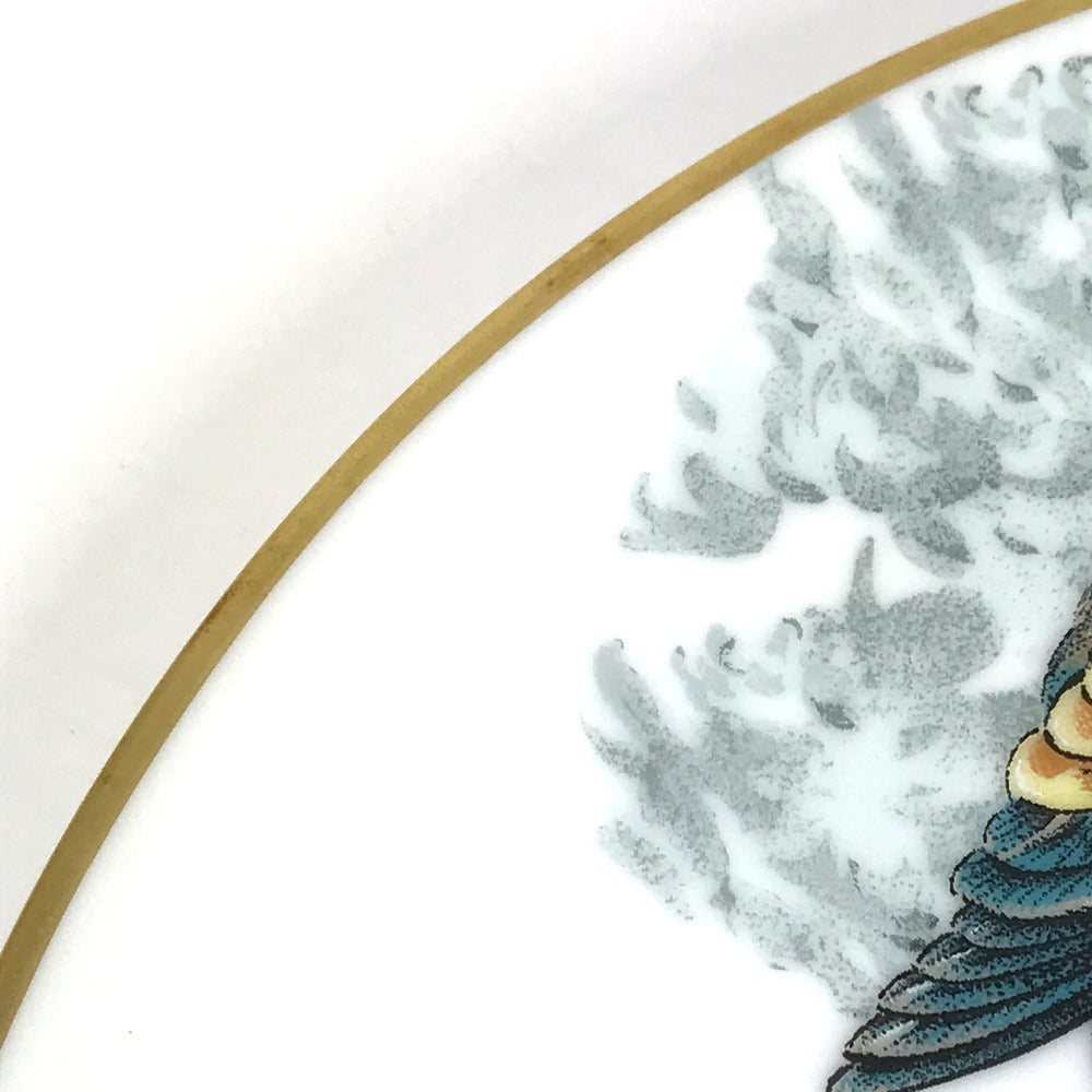 HERMES Dinner Plate, Equatorial Sketch, 27cm, Bird Design, Ceramic, Women's, White