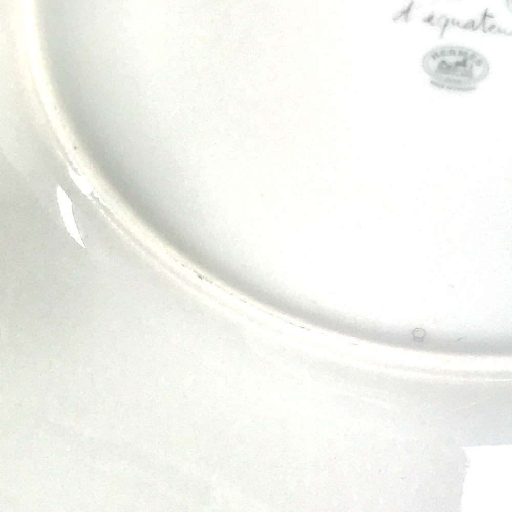 HERMES Dinner Plate, Equatorial Sketch, 27cm, Bird Design, Ceramic, Women's, White