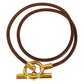 HERMES ネックレス チョーカー グレナン ロゴ 2重ブレス バングル アクセサリー ブレスレット レザー レディース ブラウン