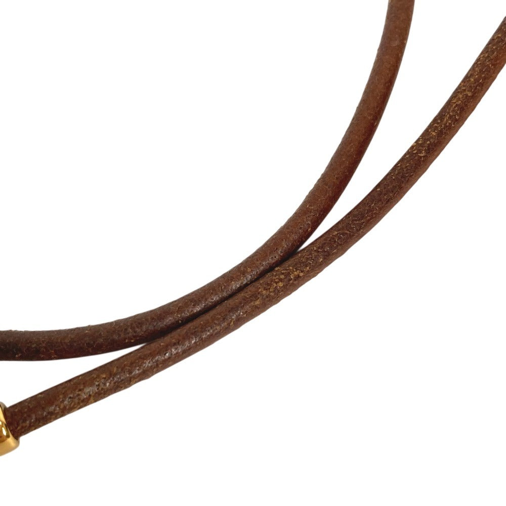 HERMES ネックレス チョーカー グレナン ロゴ 2重ブレス バングル アクセサリー ブレスレット レザー レディース ブラウン