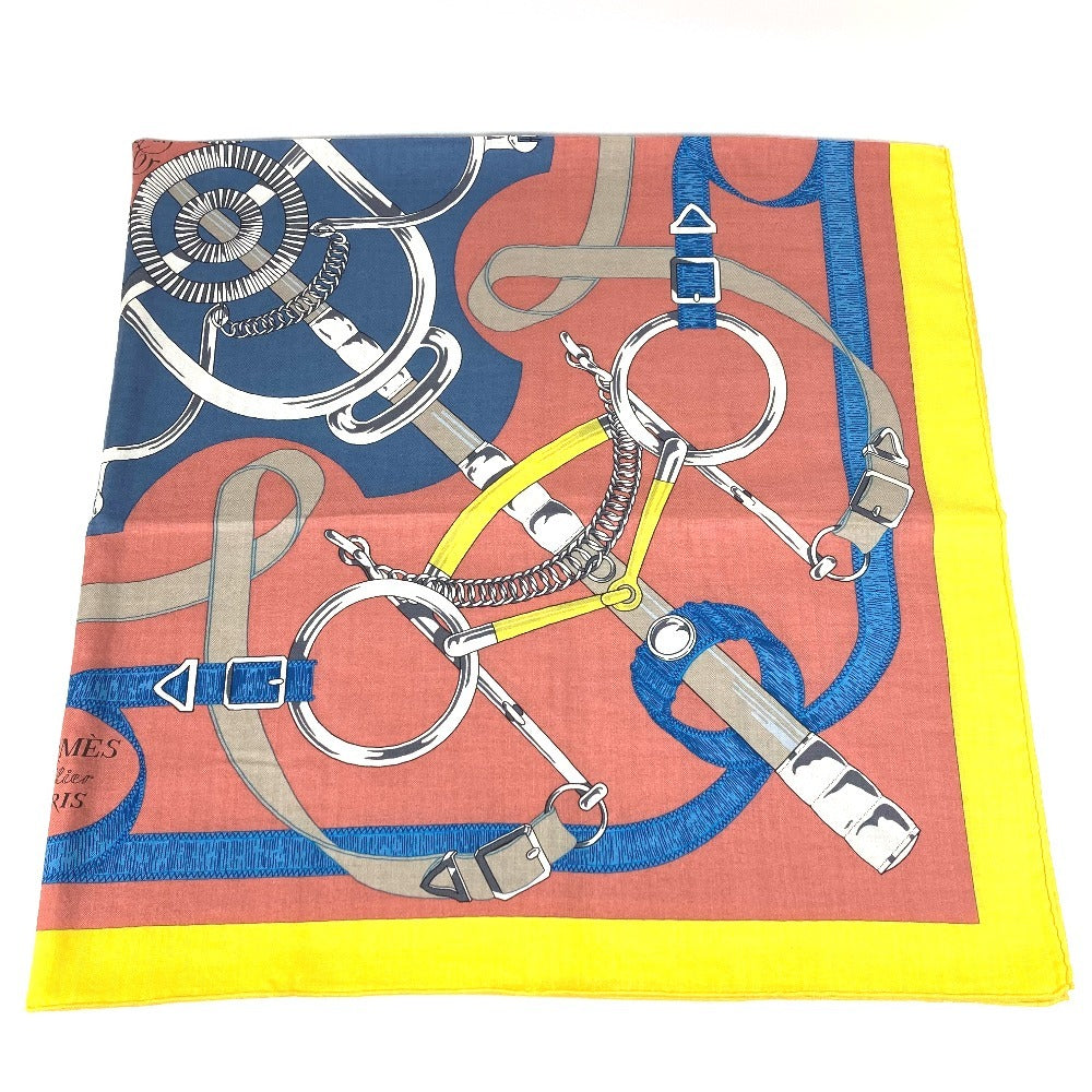HERMES Pellier Carre Jean 140 Shawl/Scarf, Large, Cashmere, Unisex, Multicolor