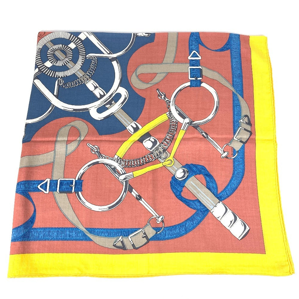 HERMES Pellier Carre Jean 140 Shawl/Scarf, Large, Cashmere, Unisex, Multicolor