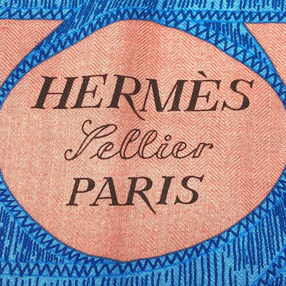 HERMES Pellier Carre Jean 140 Shawl/Scarf, Large, Cashmere, Unisex, Multicolor