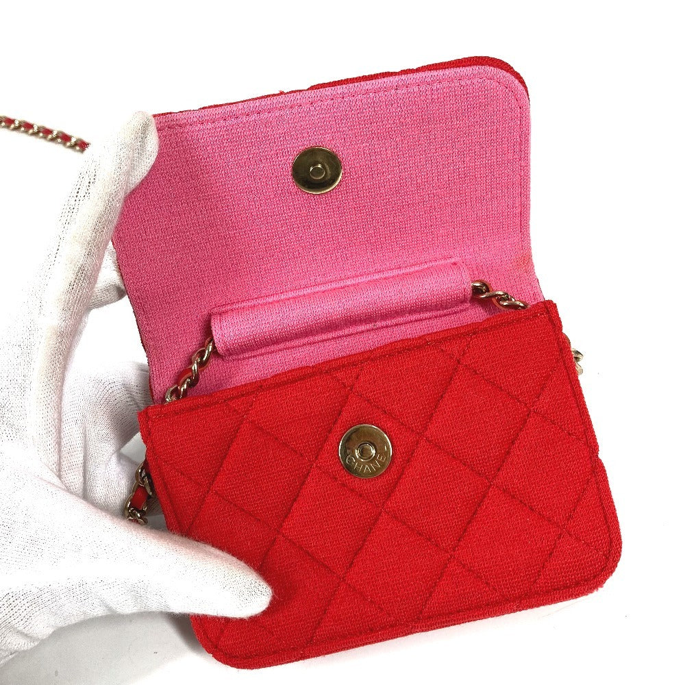 CHANEL キルティング ミニマトラッセ ミニ マトラッセ CC ココマーク ロゴ カバン 斜め掛け フラップ チェーンンバッグ ショルダーバッグ コットン レディース レッド