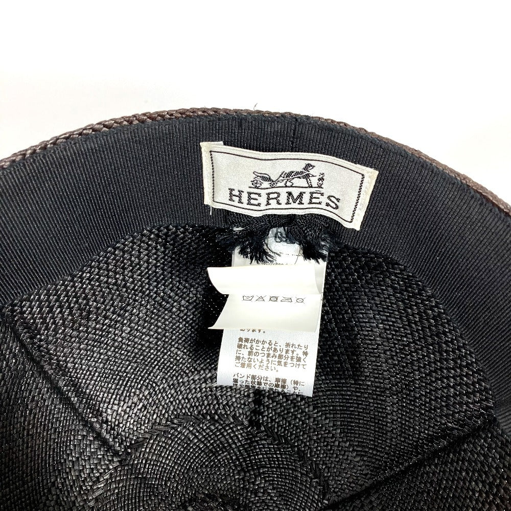 HERMES セリエ ロゴ 帽子 キャップ帽 ベースボール キャップ ストロー レディース ブラック