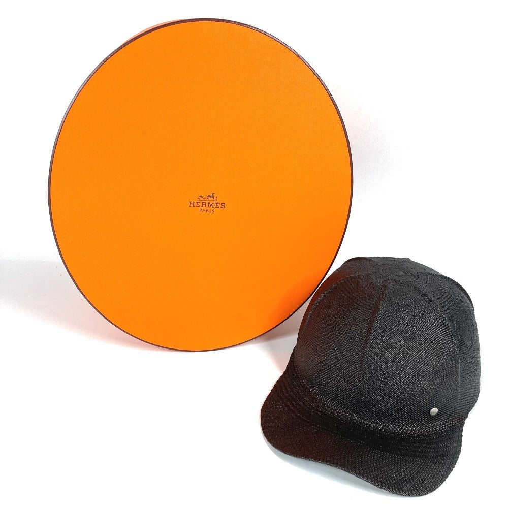 HERMES セリエ ロゴ 帽子 キャップ帽 ベースボール キャップ ストロー レディース ブラック