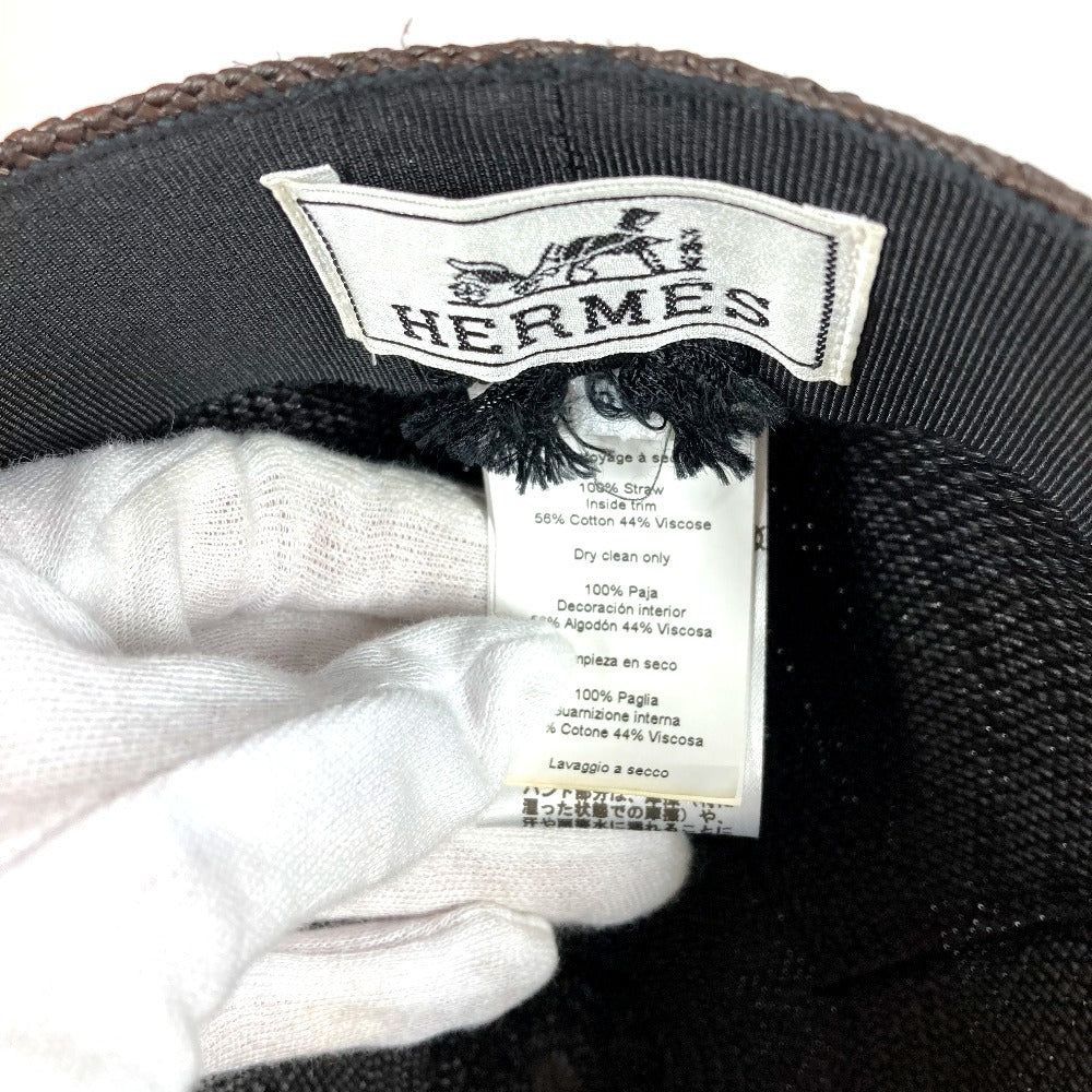HERMES セリエ ロゴ 帽子 キャップ帽 ベースボール キャップ ストロー レディース ブラック