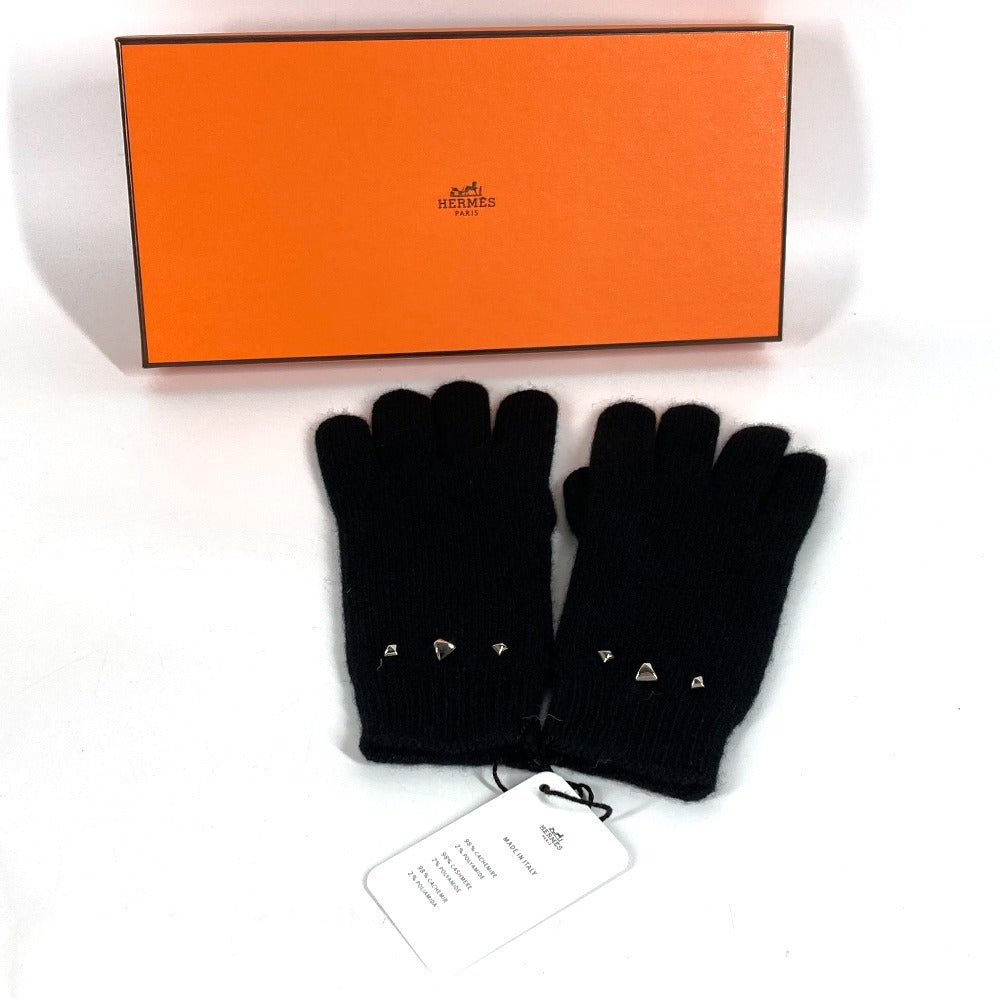 HERMES スタッズ メドール アクセサリー グローブ 手袋 カシミヤ レディース ブラック