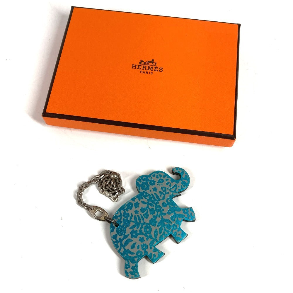 HERMES アニマル チェーン バッグチャーム キーホルダー レザー ユニセックス グレー