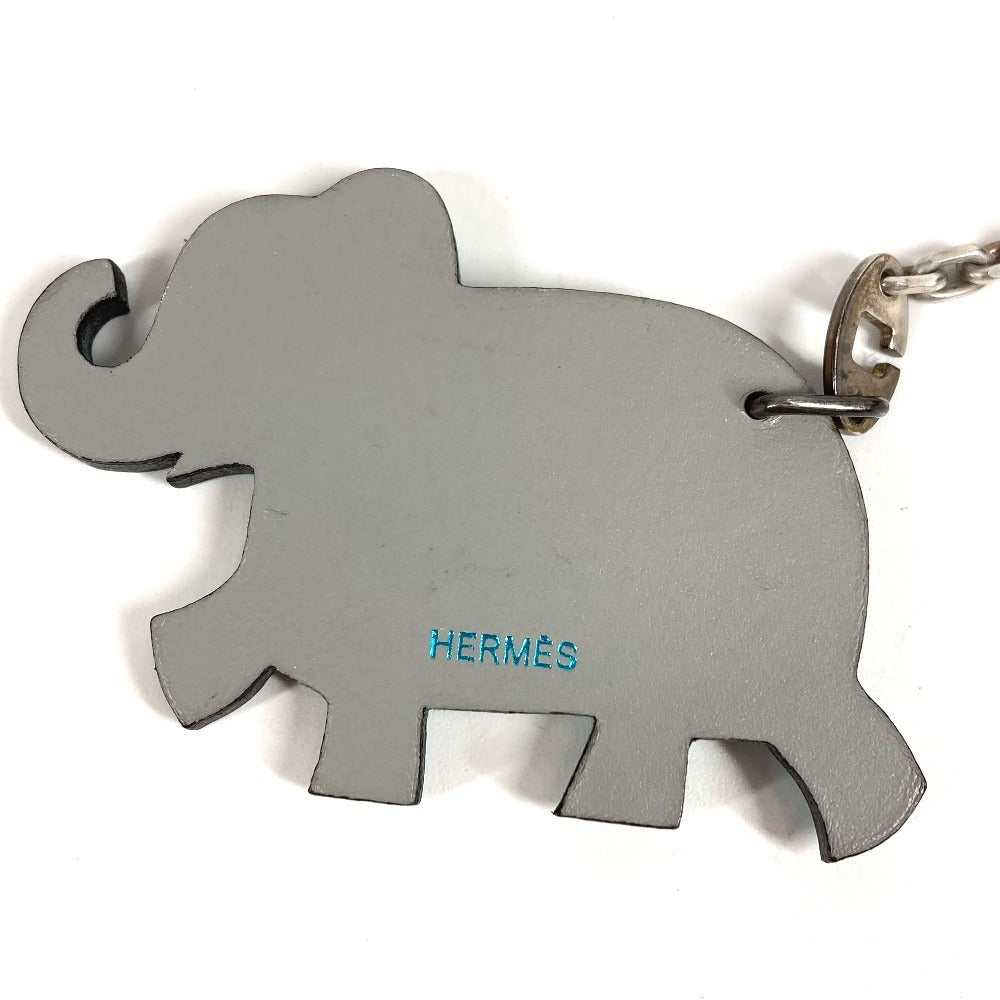 HERMES アニマル チェーン バッグチャーム キーホルダー レザー ユニセックス グレー