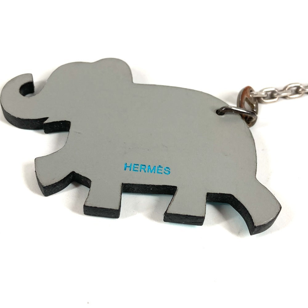 HERMES アニマル チェーン バッグチャーム キーホルダー レザー ユニセックス グレー