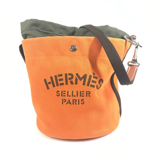 HERMES 斜め掛け サックドパンサージュ バケツ型 ばけつ型 ポーチ付き カバン ショルダーバッグ コットン ユニセックス オレンジ