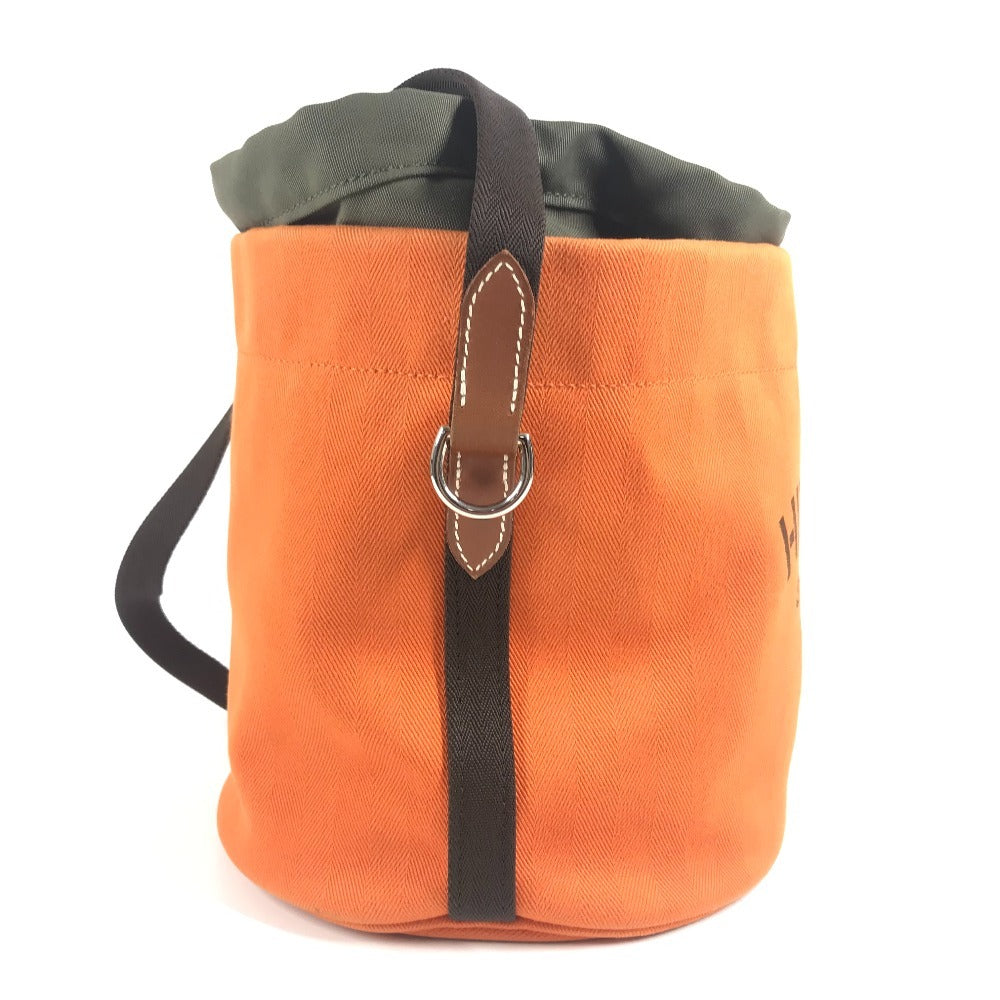 HERMES Sac de Pansage crossbody bucket-shaped shoulder bag with pouch, cotton, unisex, orange
