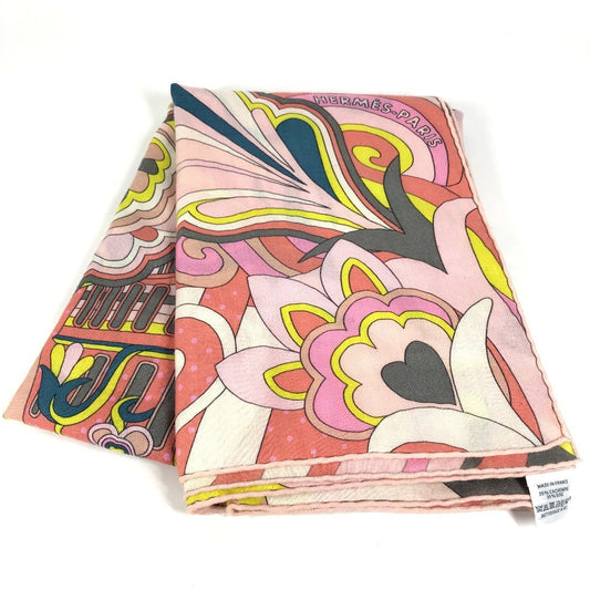 HERMES Faubourg Rainbow Carre Jean 140 Shawl/Stole/Scarf, Large, Unisex, Cashmere, Pink