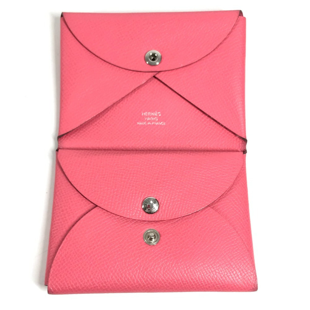 HERMES Calvi Duo Business Card Case, Pass Case, Card Case, Coin Purse, Bi-fold Wallet, Epson, Unisex, Rose Azalee Pink