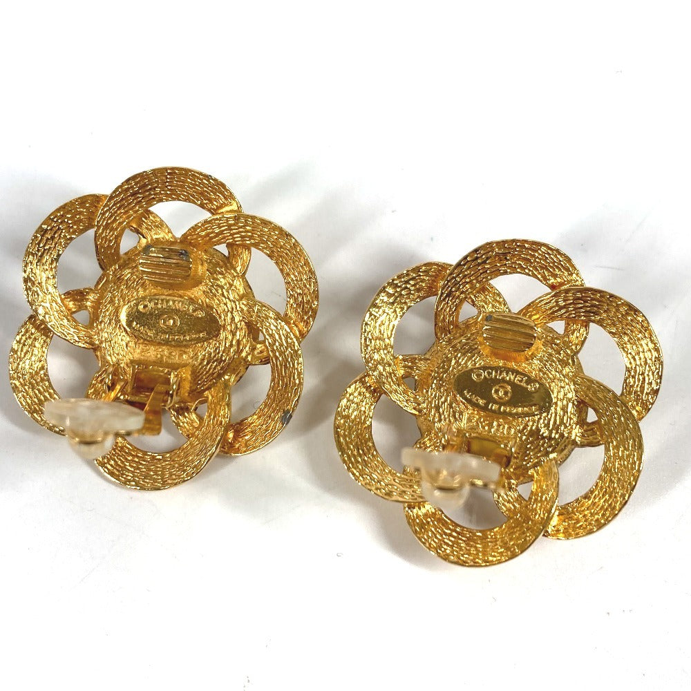 CHANEL ヴィンテージ フェイクパール フラワー 花 アクセサリー イヤリング メタル レディース ゴールド