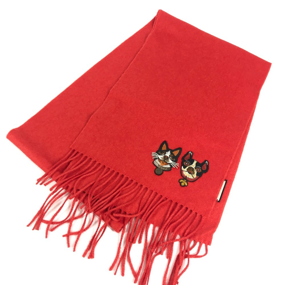 GUCCI Fringe BOSCO Dog Scarf Cashmere Women's Red