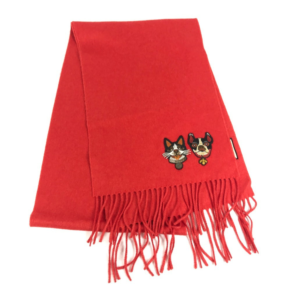 GUCCI Fringe BOSCO Dog Scarf Cashmere Women's Red