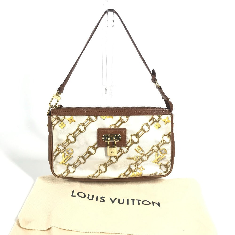 LOUIS VUITTON M95161 モノグラムチャーム ポシェットアクセソワール カバン ハンドバッグ アクセサリーポーチ チェーン柄 ショルダーバッグ ビニール/レザー レディース ホワイト