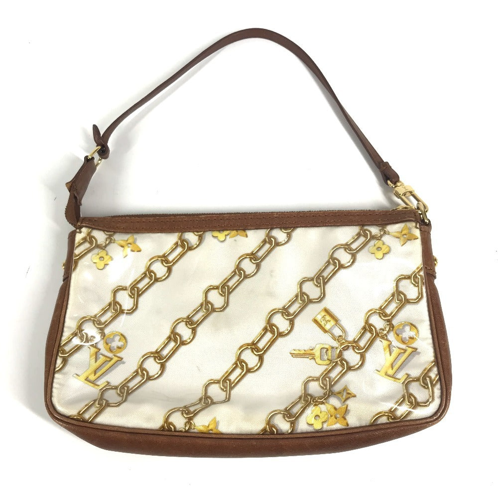 LOUIS VUITTON M95161 モノグラムチャーム ポシェットアクセソワール カバン ハンドバッグ アクセサリーポーチ チェーン柄 ショルダーバッグ ビニール/レザー レディース ホワイト