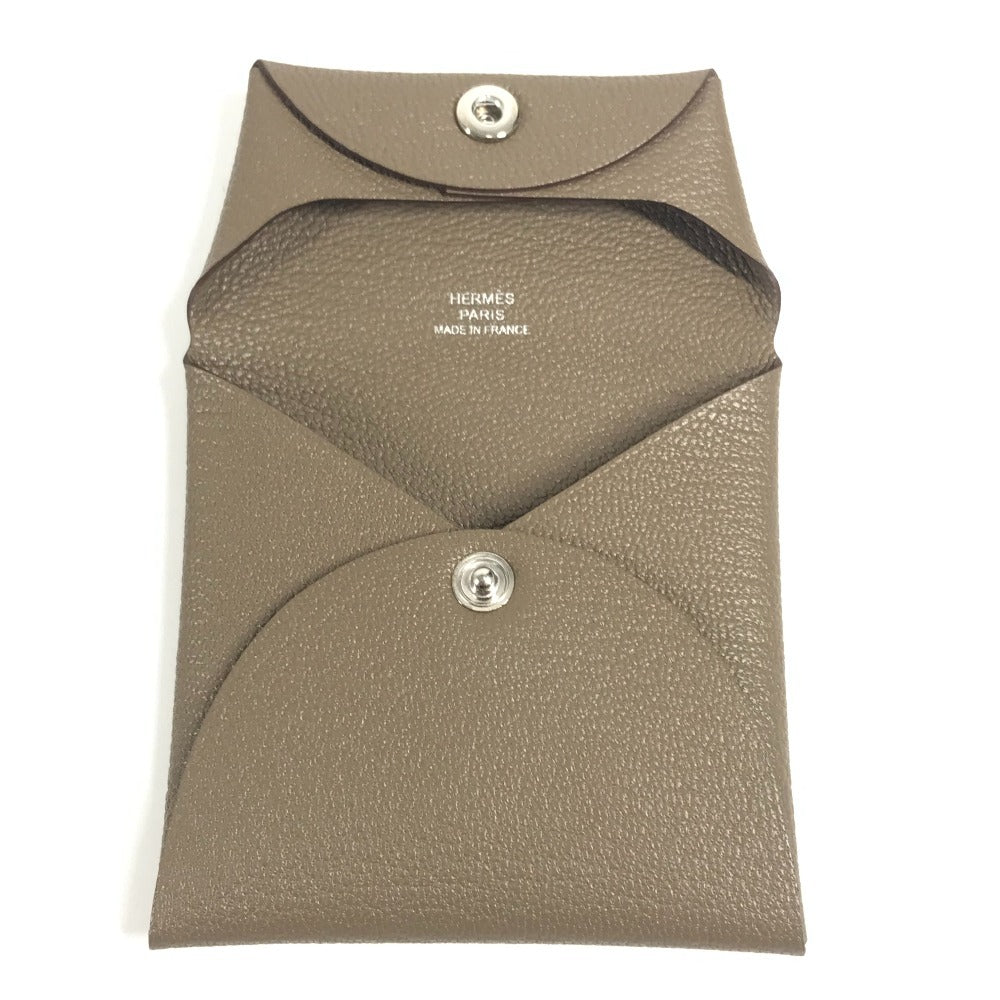 HERMES バスティア 財布 小銭入れ スクエア コインケース シェーブル ユニセックス エトゥープ グレー
