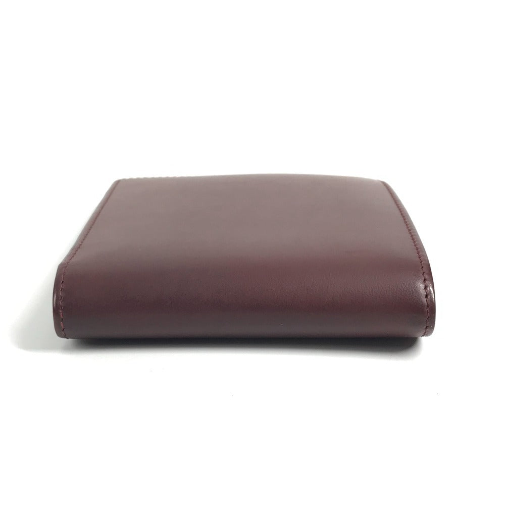 CARTIER マストライン ロゴ 札入れ コンパクトウォレット 2つ折り財布 レザー レディース ワインレッド