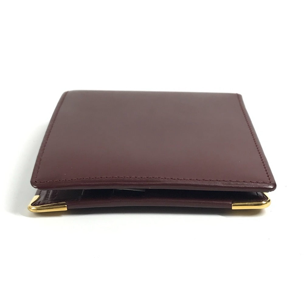 CARTIER マストライン ロゴ 札入れ コンパクトウォレット 2つ折り財布 レザー レディース ワインレッド