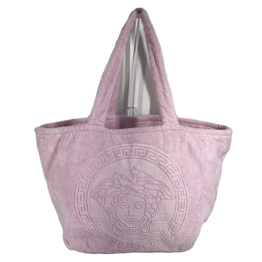 VERSACE メデューサ ロゴ ビッグ トートバッグ カバン 肩掛け ボストンバッグ ショルダーバッグ コットン ユニセックス ピンク