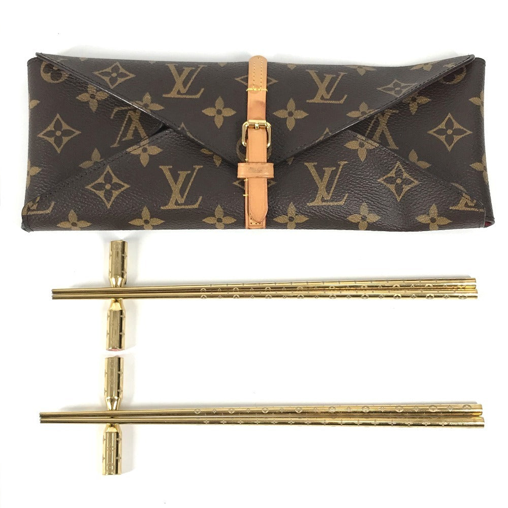 LOUIS VUITTON GI0736 モノグラム チョップスティック エテュイ・4バゲット 箸2膳 箸置き2個 ポーチセット 雑貨 メタル ユニセックス ブラウン