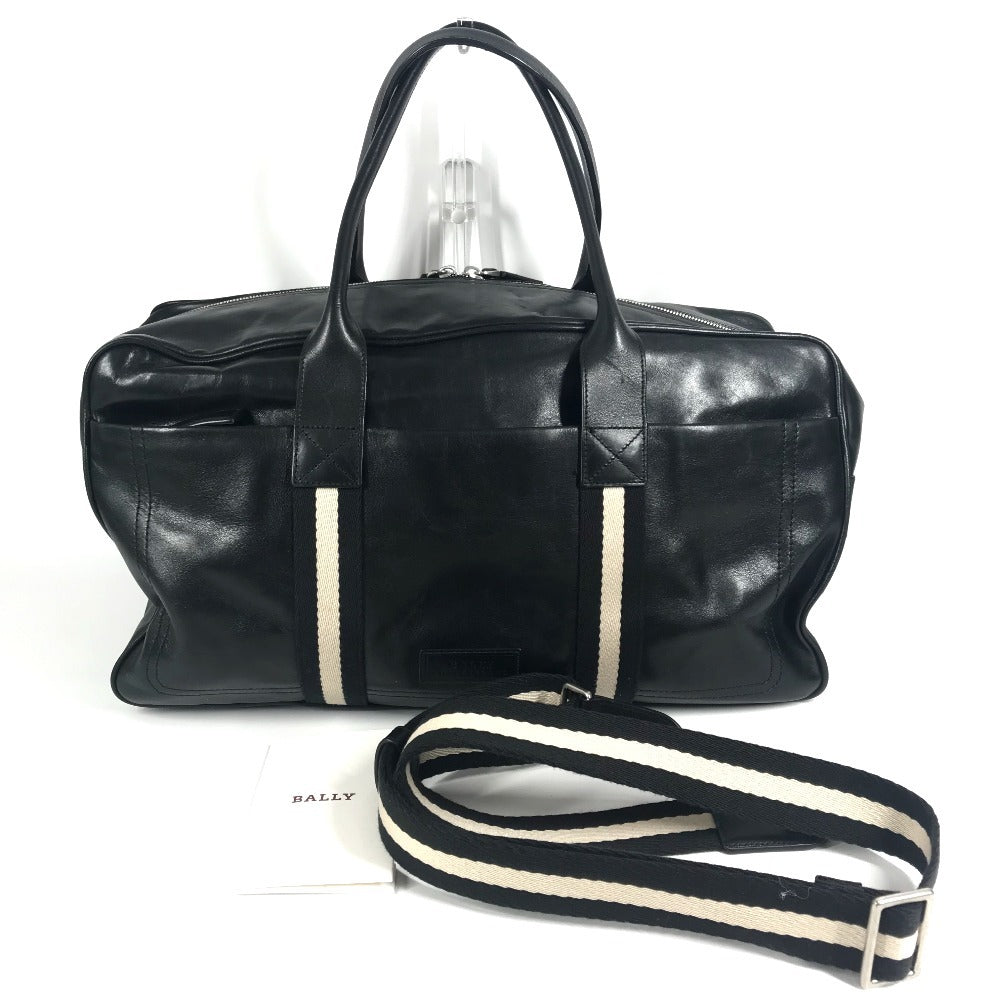 BALLY ライン ロゴ 2WAYバッグ ショルダーバッグ 旅行バッグ トラベルバッグ ボストンバッグ レザー ユニセックス ブラック