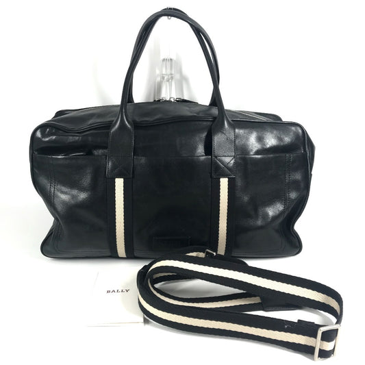 BALLY ライン ロゴ 2WAYバッグ ショルダーバッグ 旅行バッグ トラベルバッグ ボストンバッグ レザー ユニセックス ブラック
