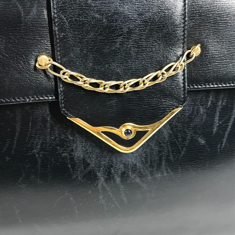 CARTIER ヴィンテージ サファイアライン カバン チェーン 斜め掛け ポシェット フラップ ショルダーバッグ レザー ユニセックス ネイビー