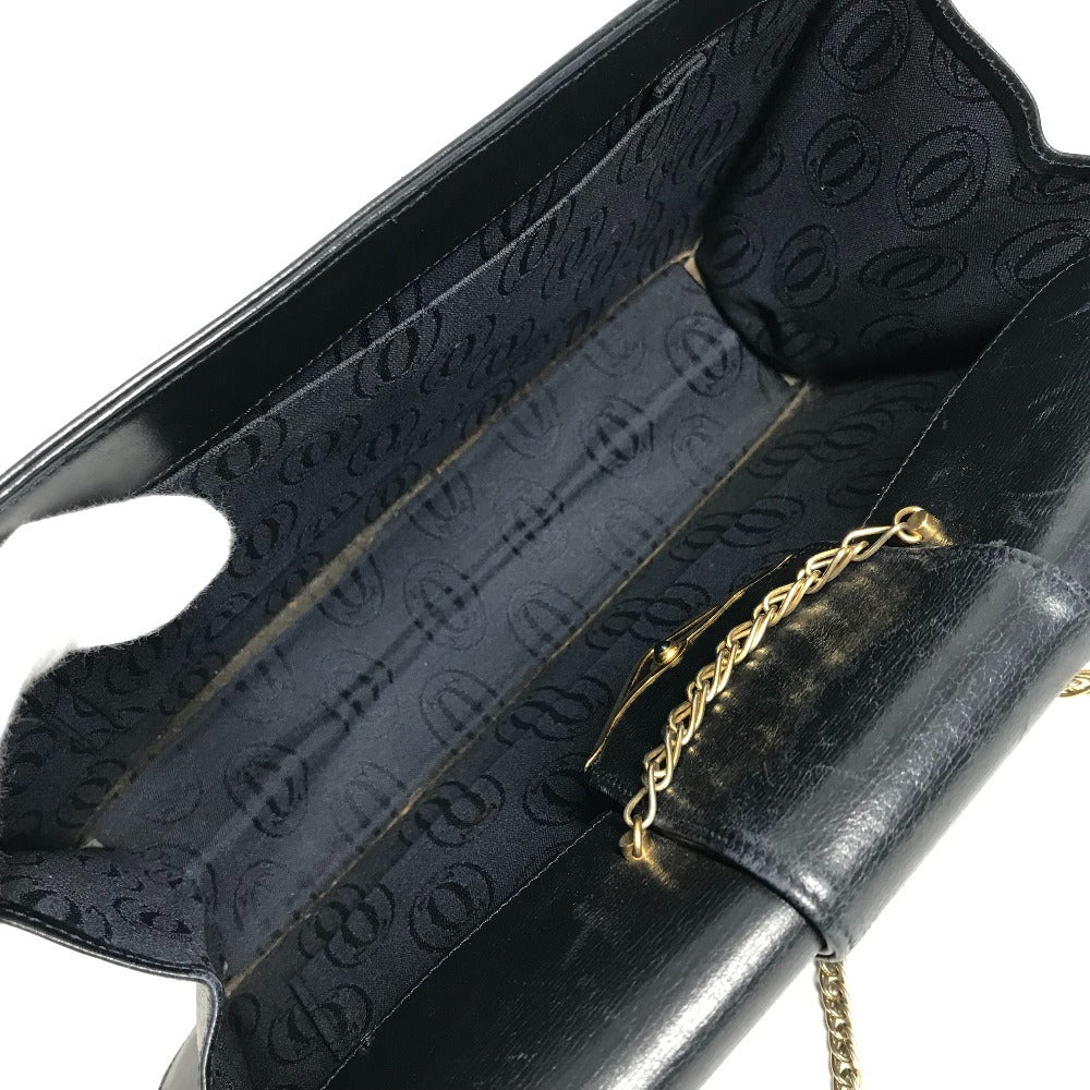 CARTIER ヴィンテージ サファイアライン カバン チェーン 斜め掛け ポシェット フラップ ショルダーバッグ レザー ユニセックス ネイビー