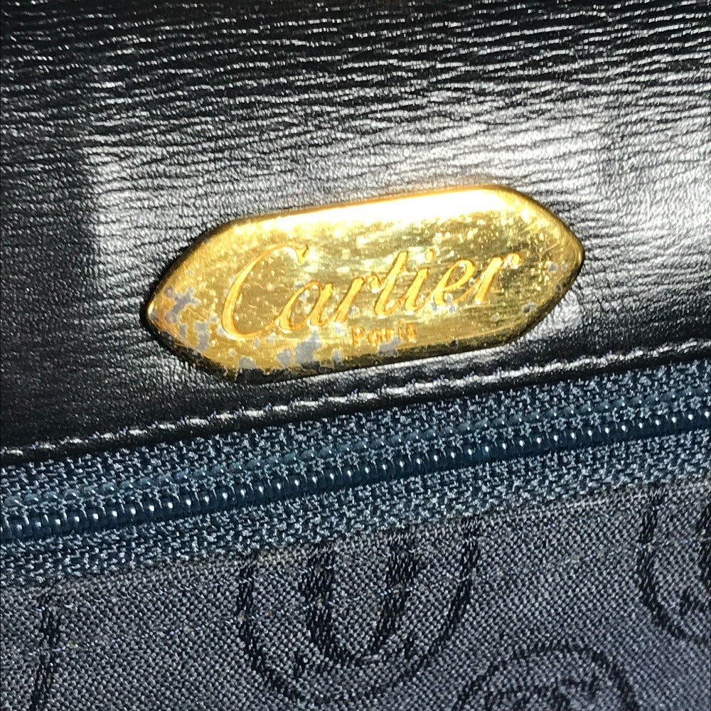 CARTIER ヴィンテージ サファイアライン カバン チェーン 斜め掛け ポシェット フラップ ショルダーバッグ レザー ユニセックス ネイビー