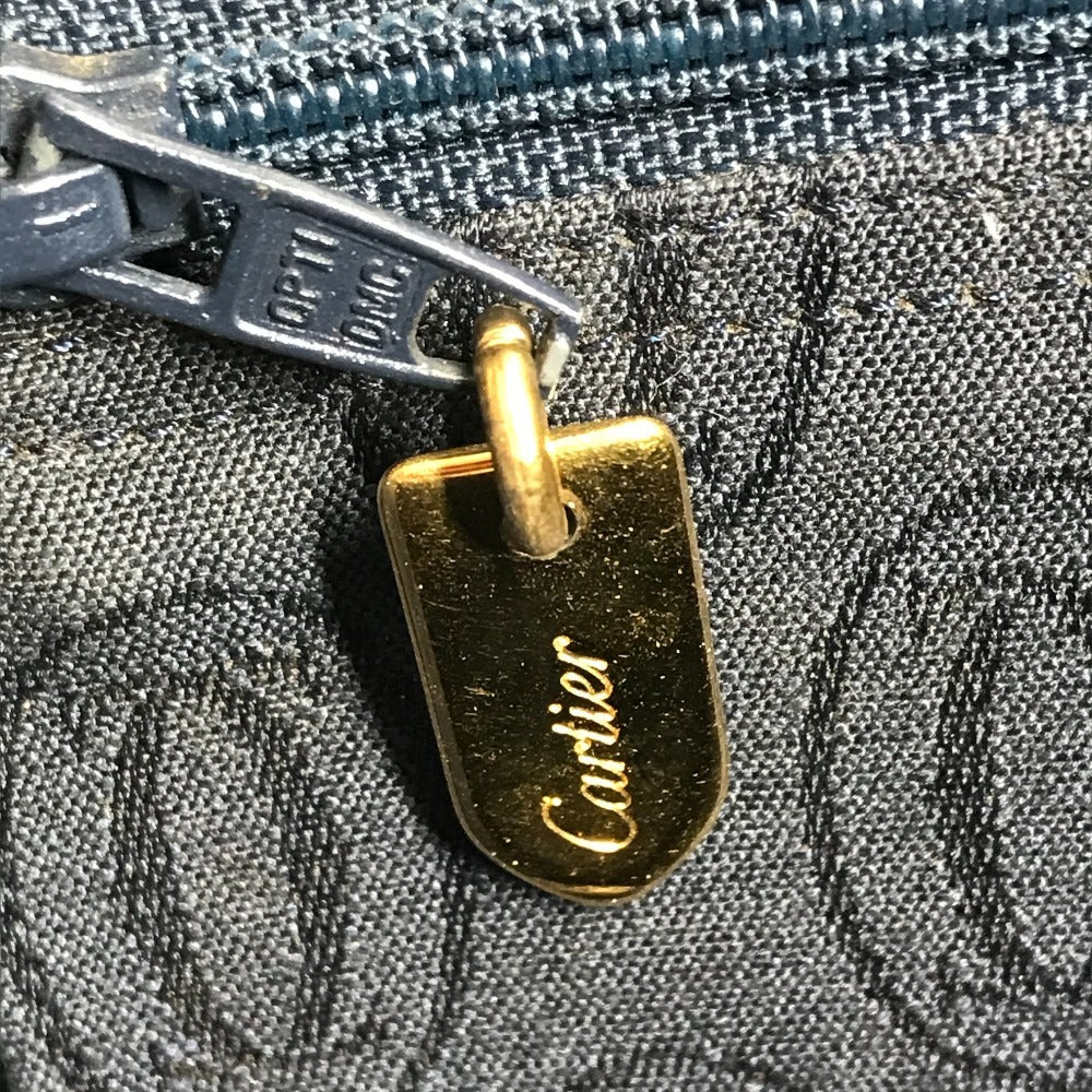 CARTIER ヴィンテージ サファイアライン カバン チェーン 斜め掛け ポシェット フラップ ショルダーバッグ レザー ユニセックス ネイビー