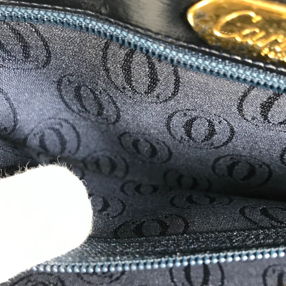 CARTIER ヴィンテージ サファイアライン カバン チェーン 斜め掛け ポシェット フラップ ショルダーバッグ レザー ユニセックス ネイビー