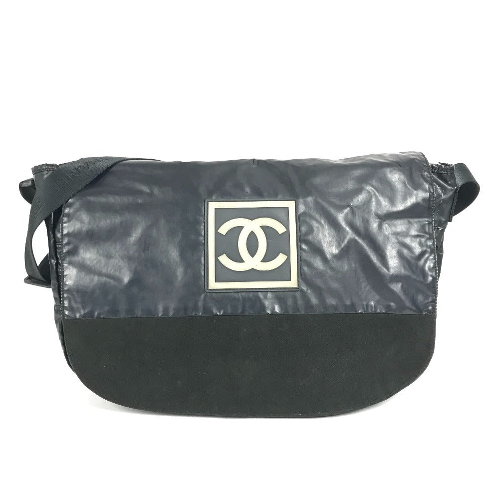 CHANEL スポーツ ロゴ CC ココマーク カバン 斜め掛け フラップ ショルダーバッグ コーティングキャンバス ユニセックス ブラック