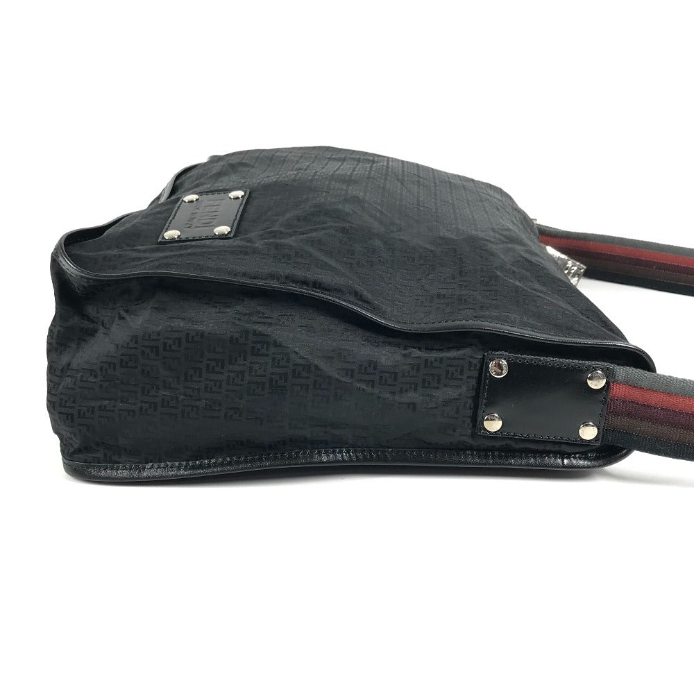 FENDI 7VA148 Zucca Logo Crossbody Shoulder Bag in Leather/Nylon, Unisex, Black