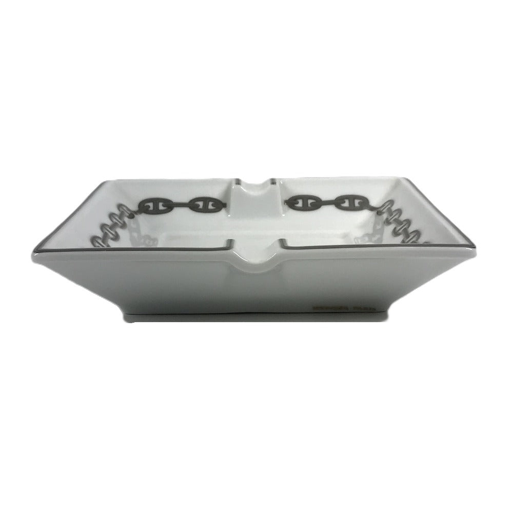 HERMES シェーヌダンクル ロゴ アッシュトレイ 皿 インテリア トレー 灰皿 陶器 ユニセックス ホワイト