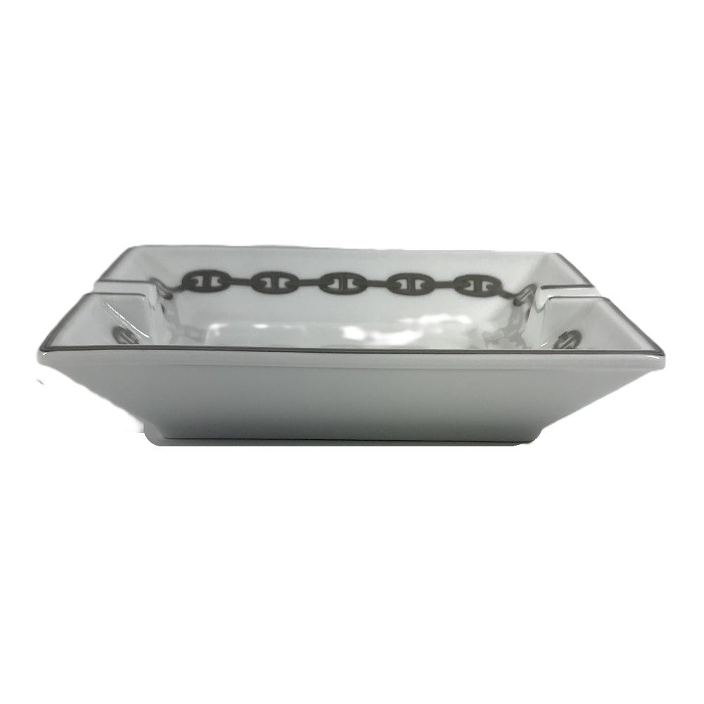 HERMES シェーヌダンクル ロゴ アッシュトレイ 皿 インテリア トレー 灰皿 陶器 ユニセックス ホワイト