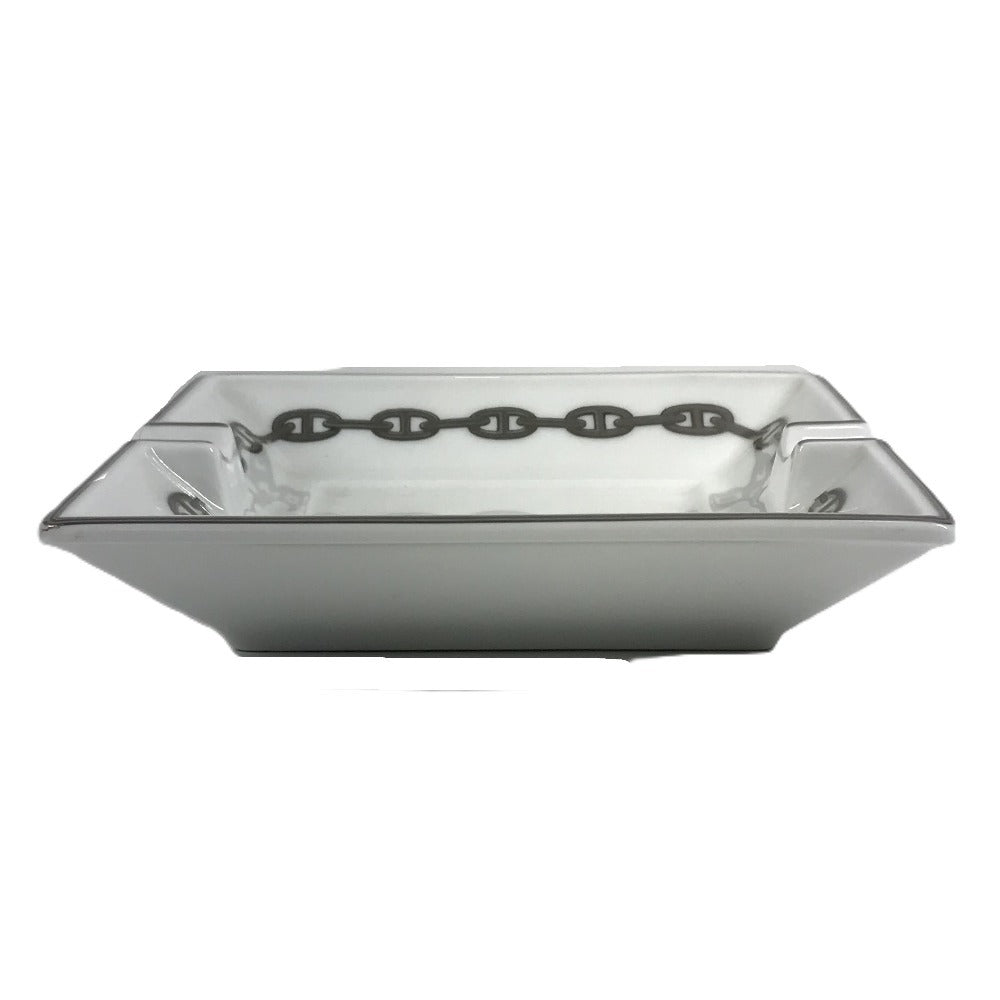 HERMES シェーヌダンクル ロゴ アッシュトレイ 皿 インテリア トレー 灰皿 陶器 ユニセックス ホワイト