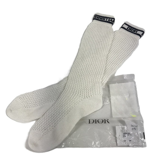 Dior ロゴ ニーハイソックス ハイソックス アクセサリー バイカラー 靴下 コットン レディース ホワイト