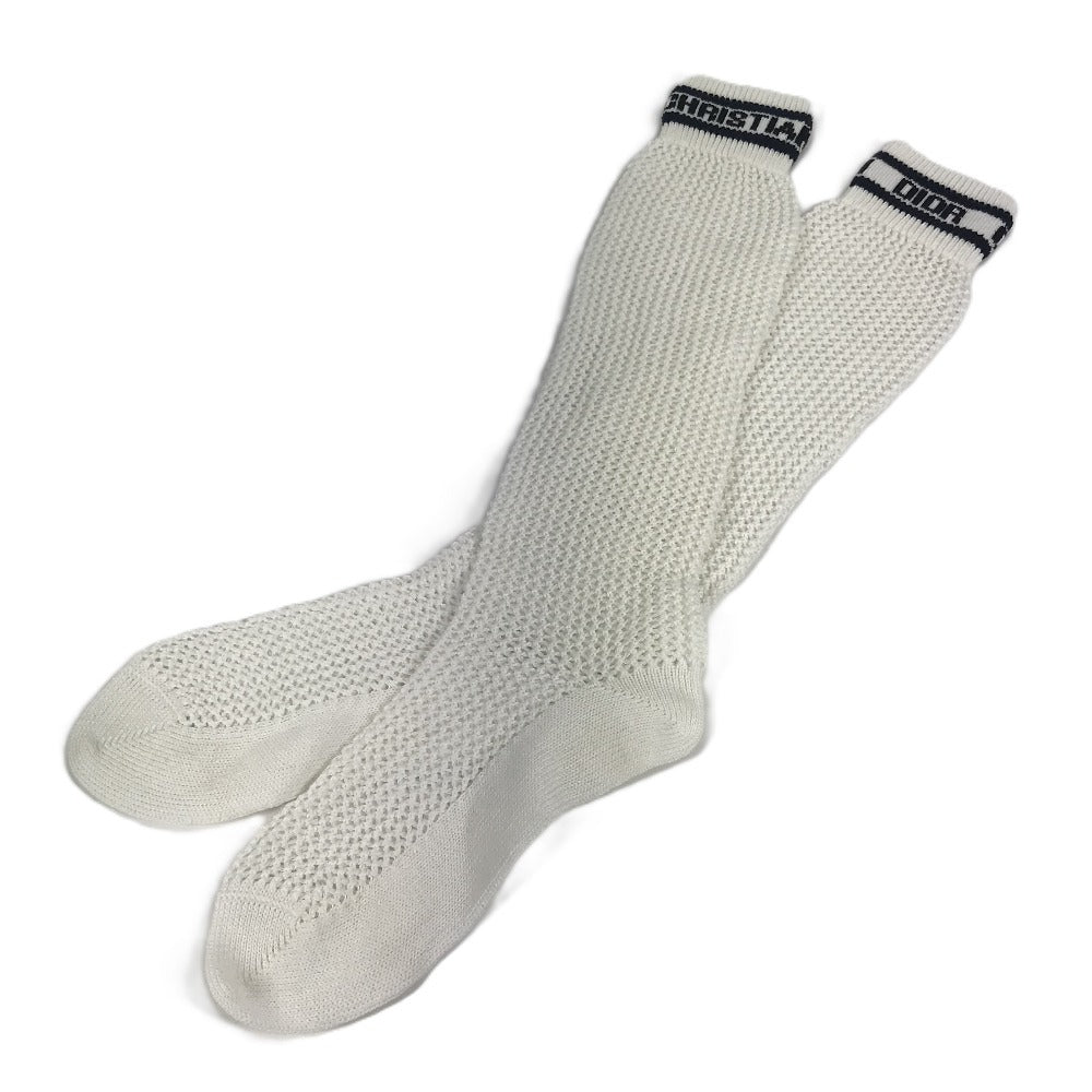 Dior ロゴ ニーハイソックス ハイソックス アクセサリー バイカラー 靴下 コットン レディース ホワイト